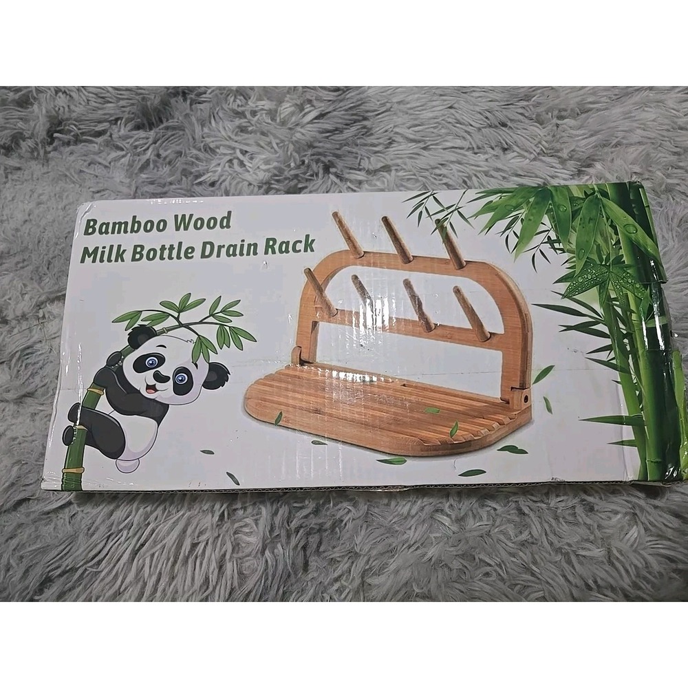 Unbranded Bamboo Baby Bottle Drying Rack Portable Eco Friendly New Open Box